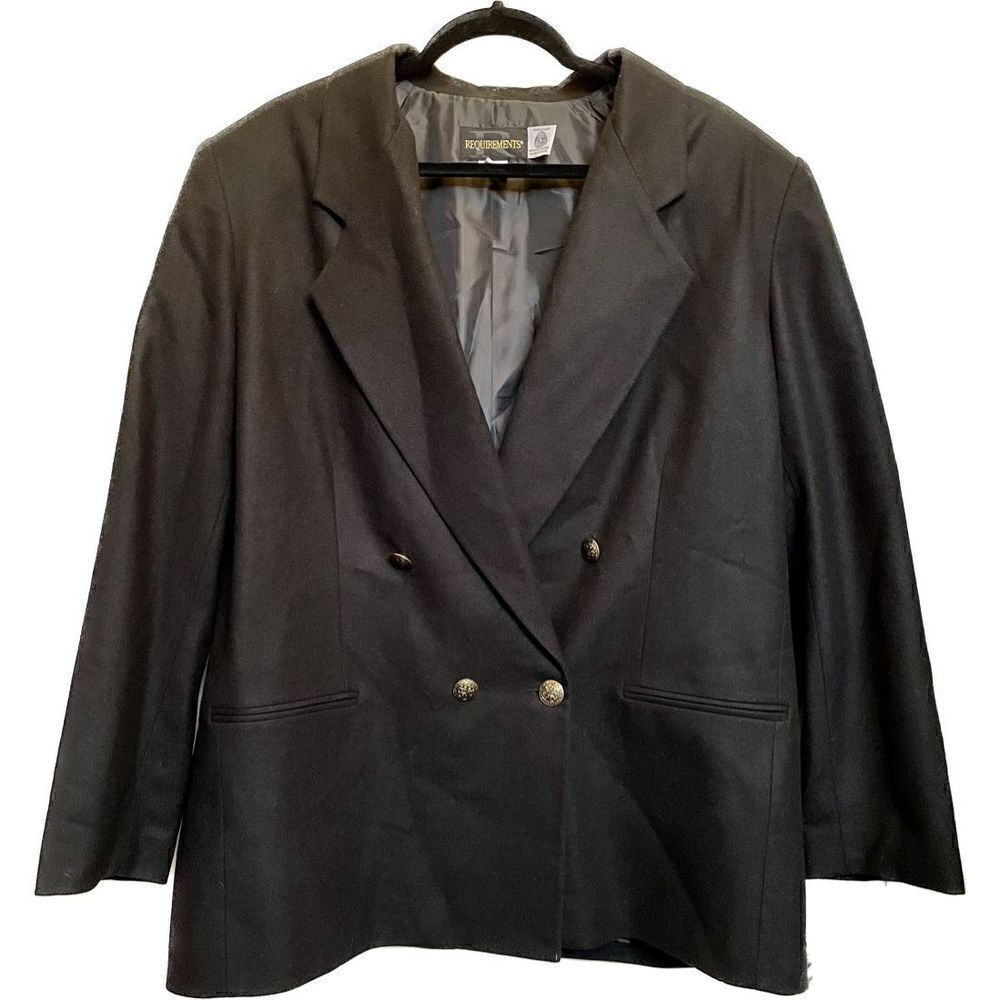 🔴 Vintage Requirements 100% Oversized Wool Blazer Black gold buttons size 18
